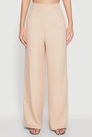 Womens Linen High Waisted Wide Leg Pants, Beige, Size L