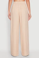 Womens Linen High Waisted Wide Leg Pants, Beige, Size L