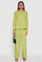 Womens Linen High Waisted Wide Leg Pants, Green, Size L