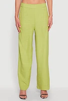Womens Linen High Waisted Wide Leg Pants, Green, Size L