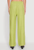 Womens Linen High Waisted Wide Leg Pants, Green, Size L
