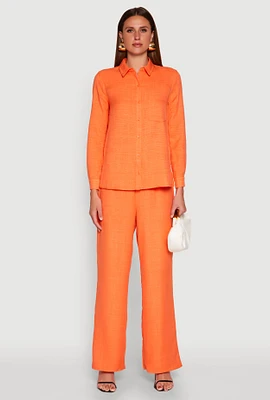 Womens Linen High Waisted Wide Leg Pants, Orange, Size S