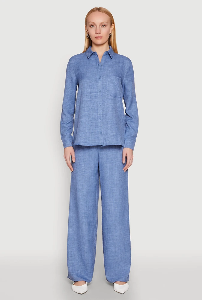 Womens Linen High Waisted Wide Leg Pants,