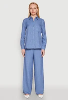 Womens Linen High Waisted Wide Leg Pants,