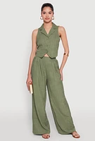 Womens Collared Button Front Cropped Blazer Vest, Green, Size S
