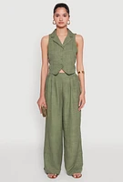 Womens Collared Button Front Cropped Blazer Vest, Green, Size S