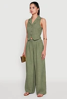 Womens Collared Button Front Cropped Blazer Vest, Green, Size S
