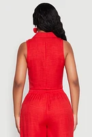 Womens Collared Button Front Cropped Blazer Vest, Red, Size S