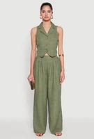 Womens High Waisted Pleated Palazzo Pants, Green, Size M