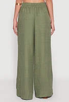 Womens High Waisted Pleated Palazzo Pants, Green, Size M