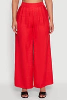 Womens High Waisted Pleated Palazzo Pants, Red, Size M