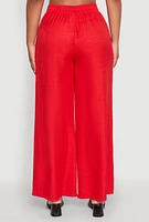 Womens High Waisted Pleated Palazzo Pants, Red, Size M