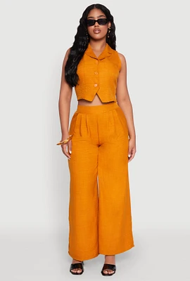 Womens High Waisted Pleated Palazzo Pants, Yellow, Size S