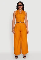 Womens High Waisted Pleated Palazzo Pants, Yellow, Size S