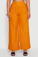 Womens High Waisted Pleated Palazzo Pants, Yellow, Size S