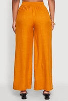 Womens High Waisted Pleated Palazzo Pants, Yellow, Size S