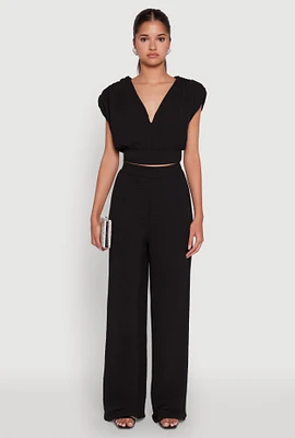 Womens Chic Crepe Knit High Waisted Wide Leg Dress Pants, Black, Size S