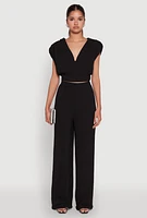 Womens Chic Crepe Knit High Waisted Wide Leg Dress Pants, Black, Size S