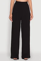 Womens Chic Crepe Knit High Waisted Wide Leg Dress Pants, Black, Size S