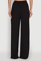 Womens Chic Crepe Knit High Waisted Wide Leg Dress Pants, Black, Size S