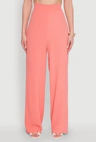 Womens Chic Crepe Knit High Waisted Wide Leg Dress Pants, Pink,