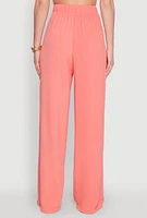Womens Chic Crepe Knit High Waisted Wide Leg Dress Pants, Pink,