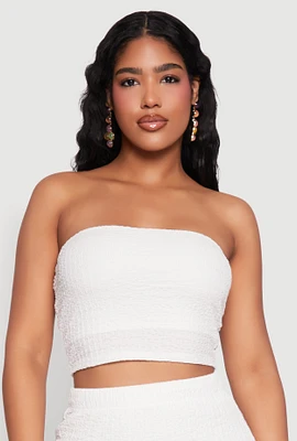 Womens Texture Knit Cropped Tube Top, White, Size L