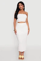 Womens Texture Knit Cropped Tube Top, White, Size L