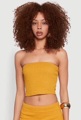 Womens Texture Knit Cropped Tube Top, Yellow, Size L