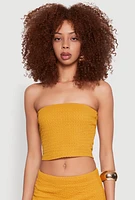 Womens Texture Knit Cropped Tube Top, Yellow, Size L