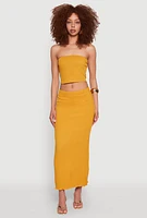 Womens Texture Knit Cropped Tube Top, Yellow, Size L