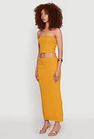 Womens Texture Knit Cropped Tube Top, Yellow, Size L