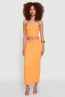 Womens Texture Knit Cropped Tube Top, Orange, Size M