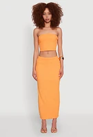 Womens Texture Knit Cropped Tube Top, Orange, Size M