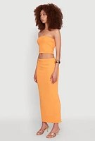 Womens Texture Knit Cropped Tube Top, Orange, Size M