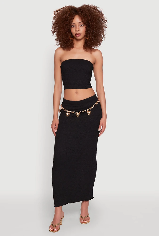 Womens Lettuce Edge Textured Knit Skirt,