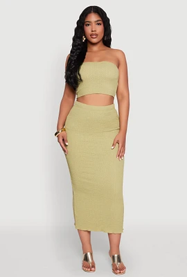 Womens Lettuce Edge Textured Knit Skirt, Green, Size XL