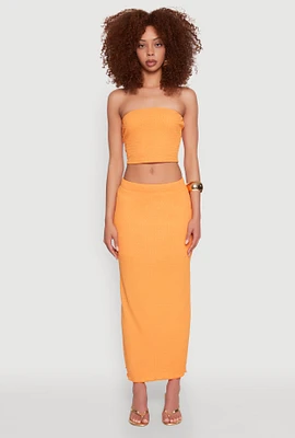 Womens Lettuce Edge Textured Knit Skirt, Orange, Size M