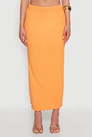 Womens Lettuce Edge Textured Knit Skirt, Orange, Size M