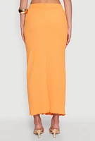 Womens Lettuce Edge Textured Knit Skirt, Orange, Size M