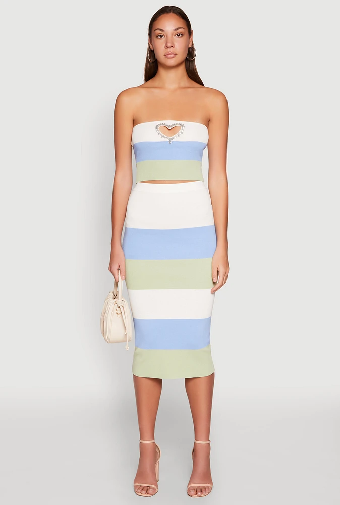 Womens Color Block Knit Midi Skirt,