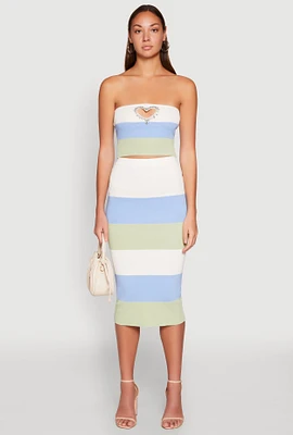 Womens Color Block Knit Midi Skirt,