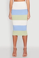 Womens Color Block Knit Midi Skirt, Multi,
