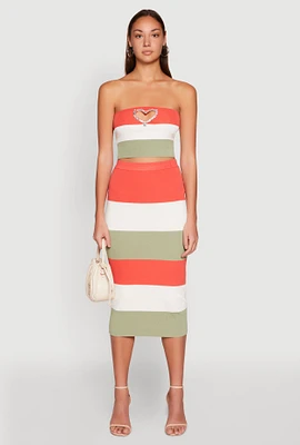 Womens Color Block Knit Midi Skirt, Multi, Size M