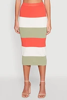 Womens Color Block Knit Midi Skirt, Multi,