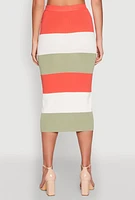 Womens Color Block Knit Midi Skirt, Multi,