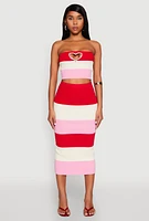 Womens Striped Rhinestone Heart Keyhole Tube Top, Multi,
