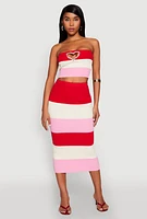 Womens Striped Rhinestone Heart Keyhole Tube Top, Multi,