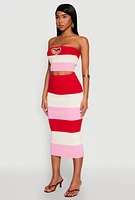 Womens Striped Rhinestone Heart Keyhole Tube Top, Multi,