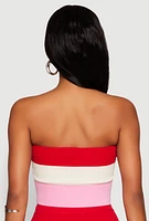 Womens Striped Rhinestone Heart Keyhole Tube Top, Multi,